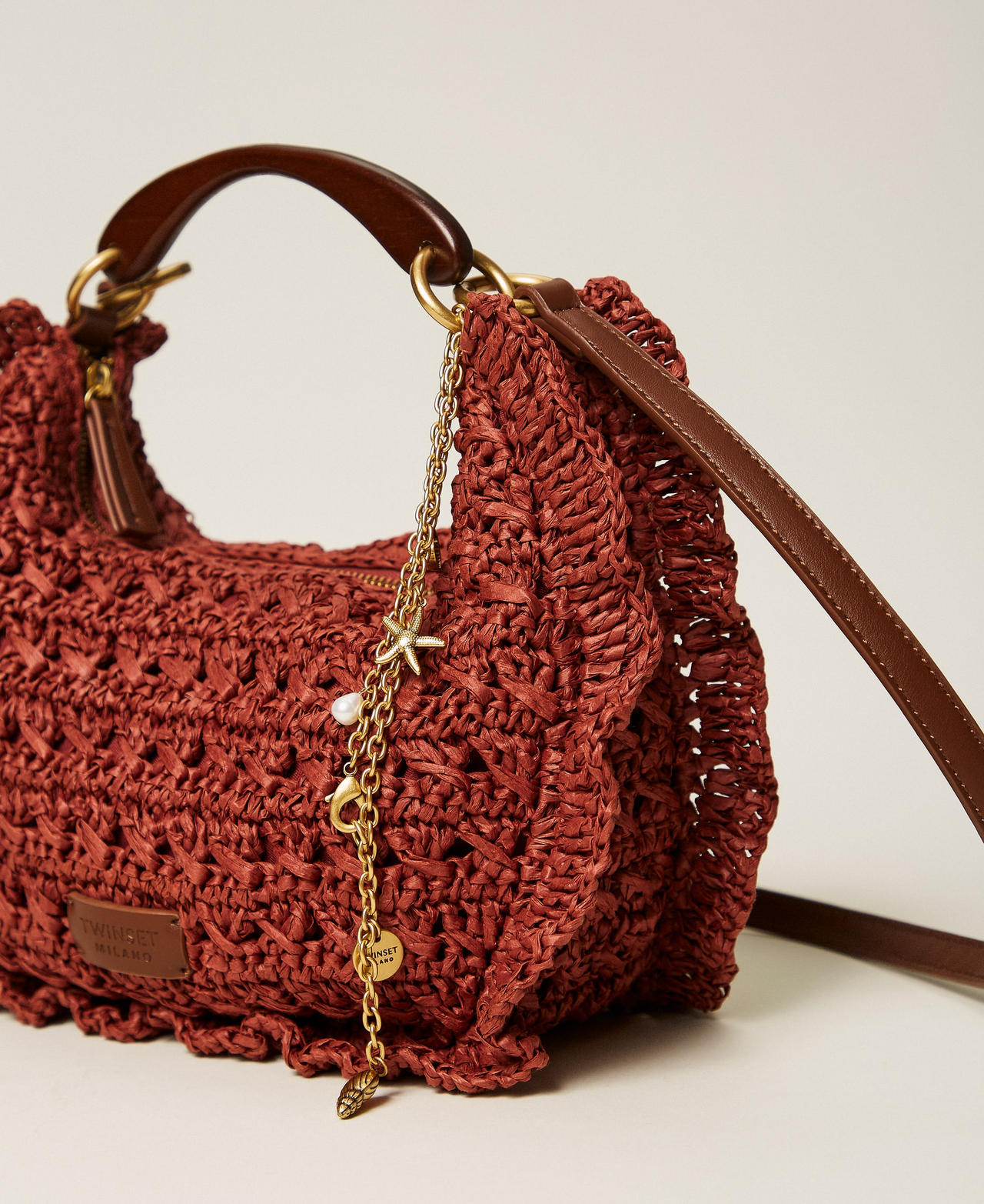 Crochet raffia Croissant bag Henna Brown Woman 261TD8300_13332_02