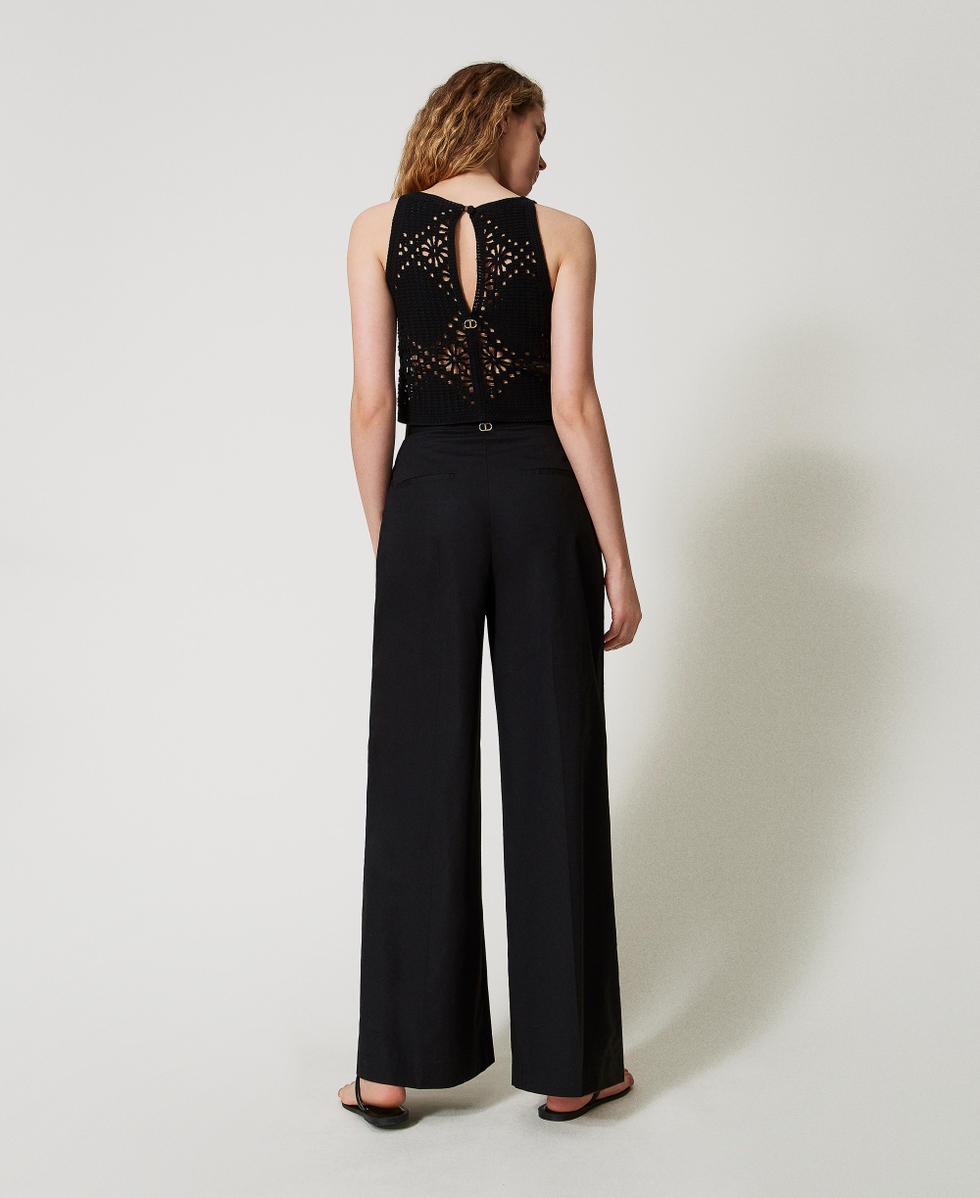 Pantalon ample en popeline Noir Femme 251TT202K_00006_03