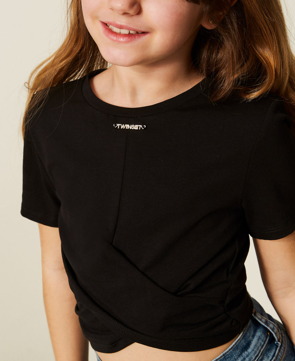 T-shirt avec logo et finition crois&eacute;e Noir Fille 261GJ2256_00006_04