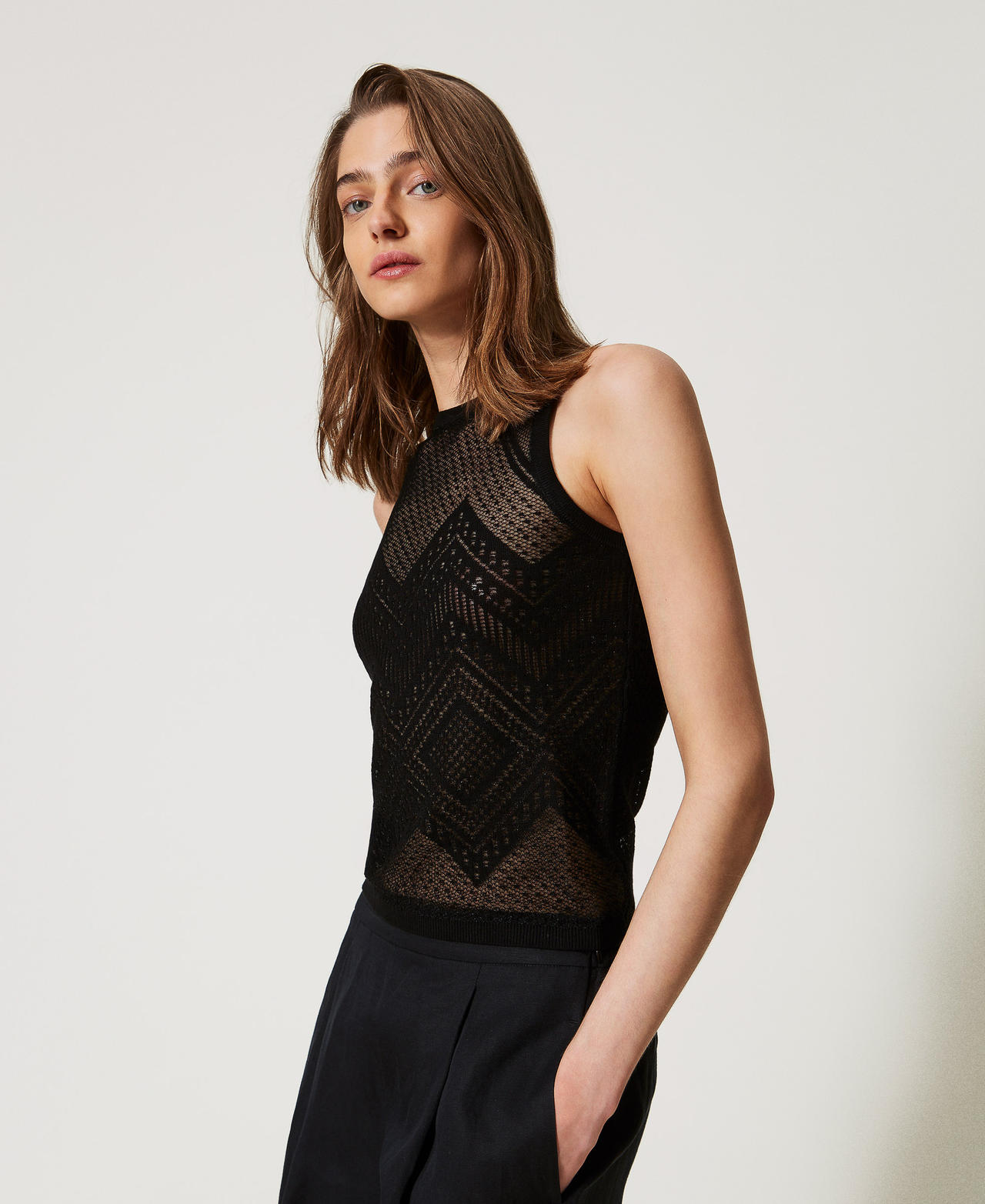 Jacquard knit top Black Woman 251TQ3010_00006_03