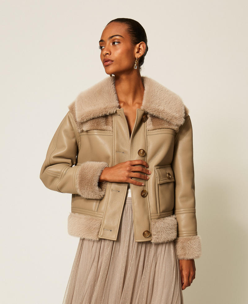 Giacca effetto pelle con faux fur Mastice Donna 262TT2050_00369_01