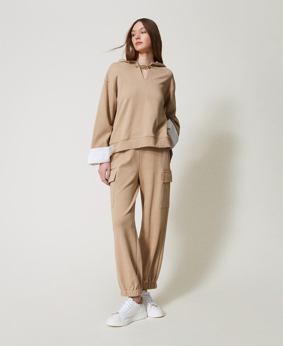 Cargo trousers with Oval T chain Rope Beige Woman 251TE2071_12145_01