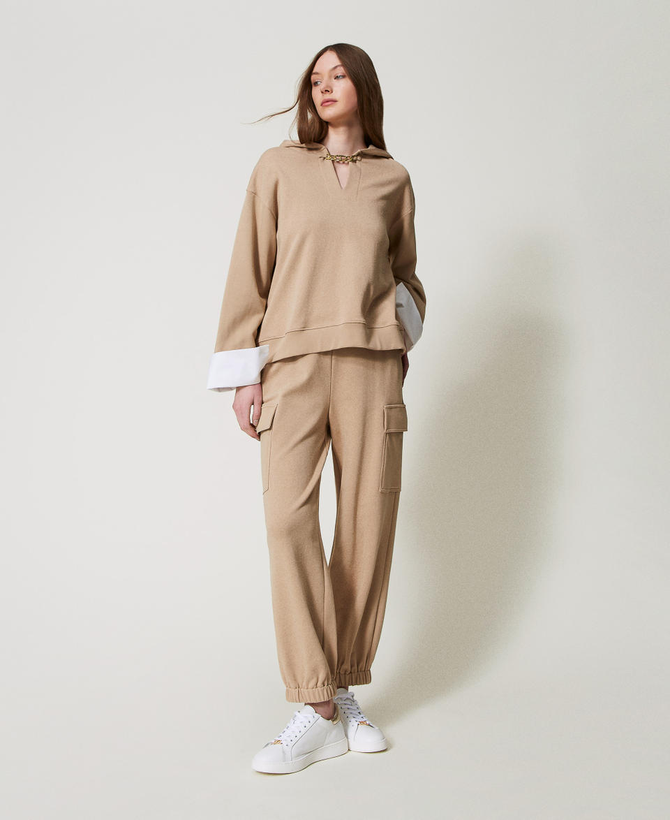Cargo trousers with Oval T chain Rope Beige Woman 251TE2071_12145_01