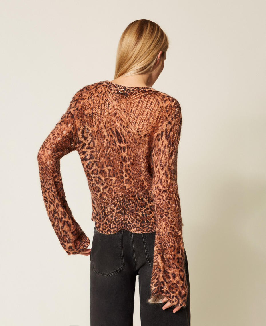 Mohair blend jumper with animal print Coffee/Land Brown Animal Print Woman 252TP3590_12737_03