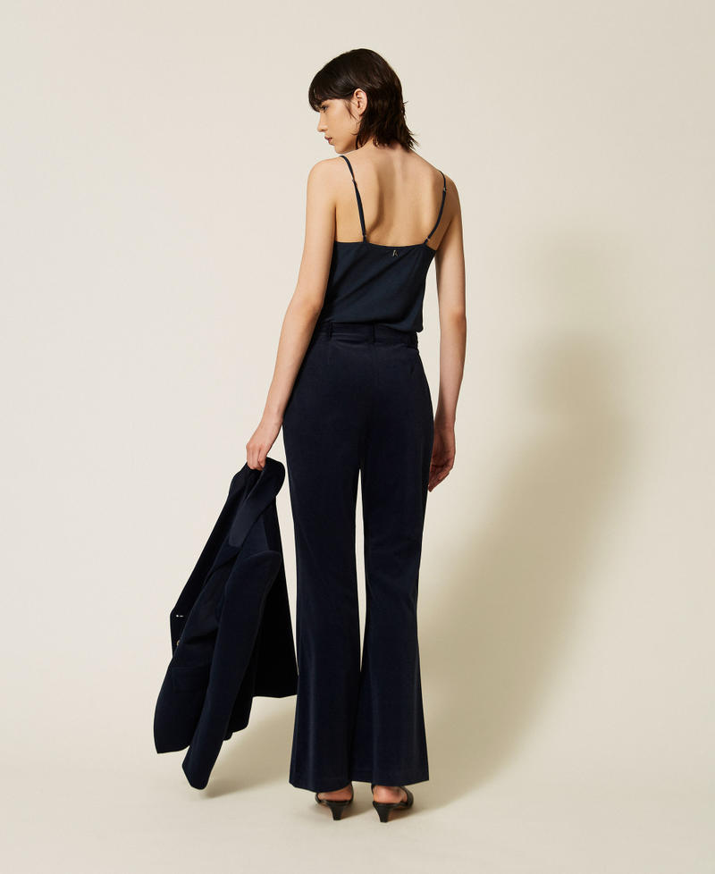 Flared velvet trousers Blue Paint Woman 262AP2271_13182_03