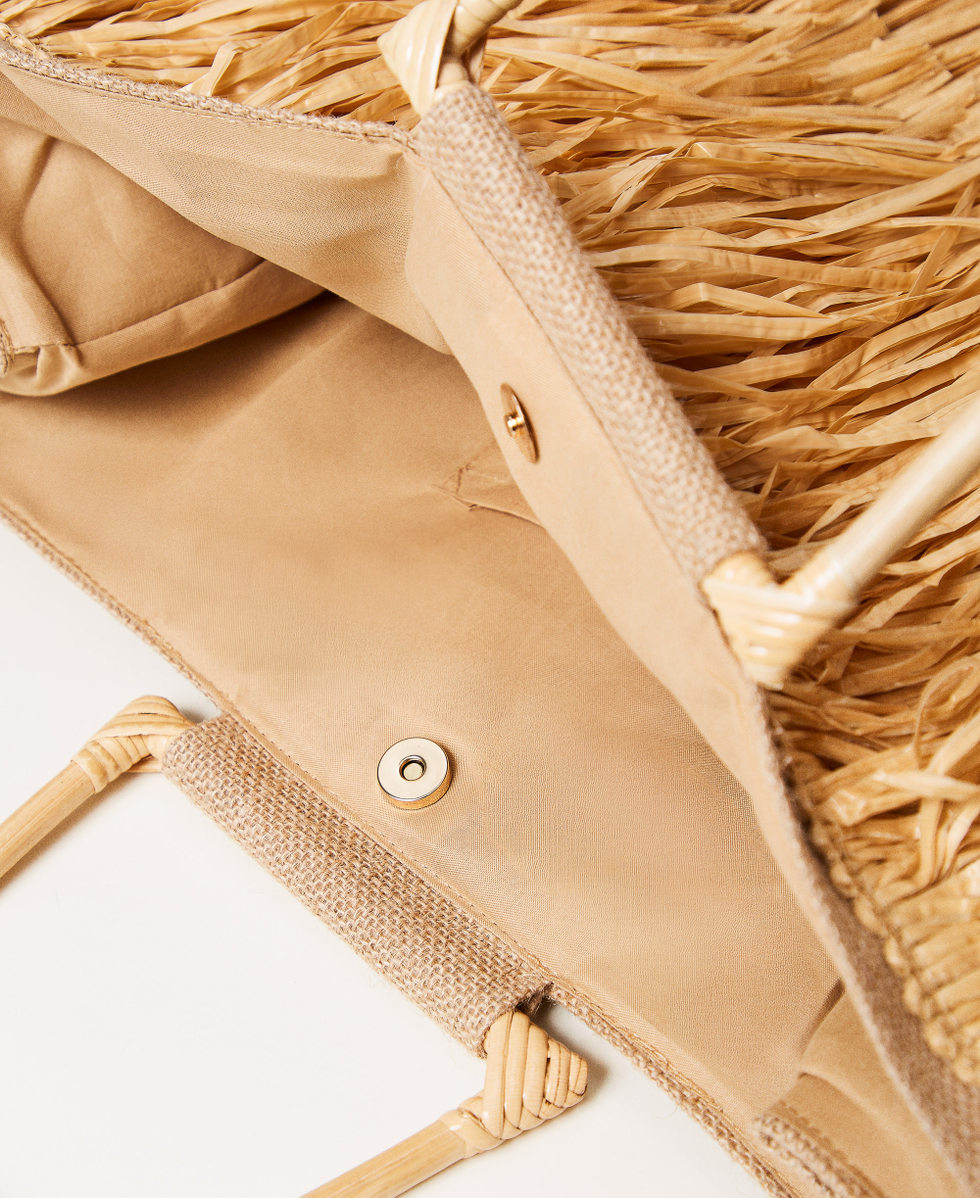 Jute shopper with fringes Straw Woman 251LM8ADD_00193_04