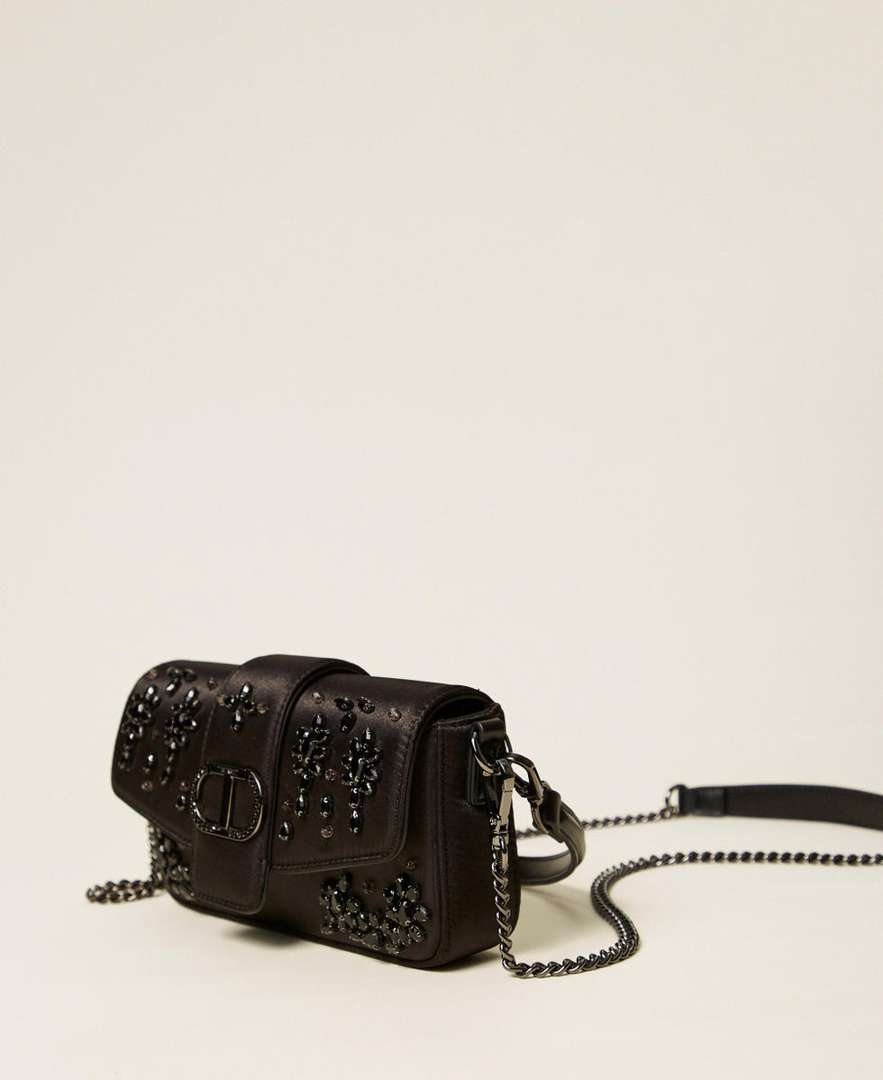 Borsa a tracolla &lsquo;Amie&rsquo; in raso con strass Nero Donna 252TD8380_00006_02