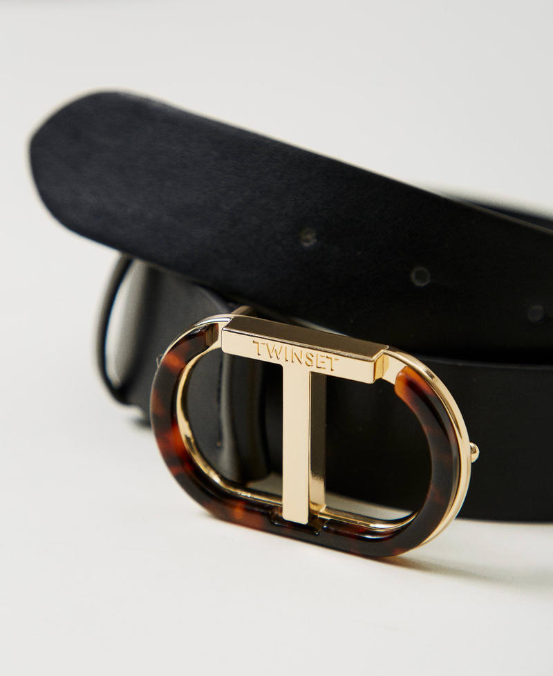 Belt with enamelled Oval T buckle Black Woman 251TA4440_00006_02
