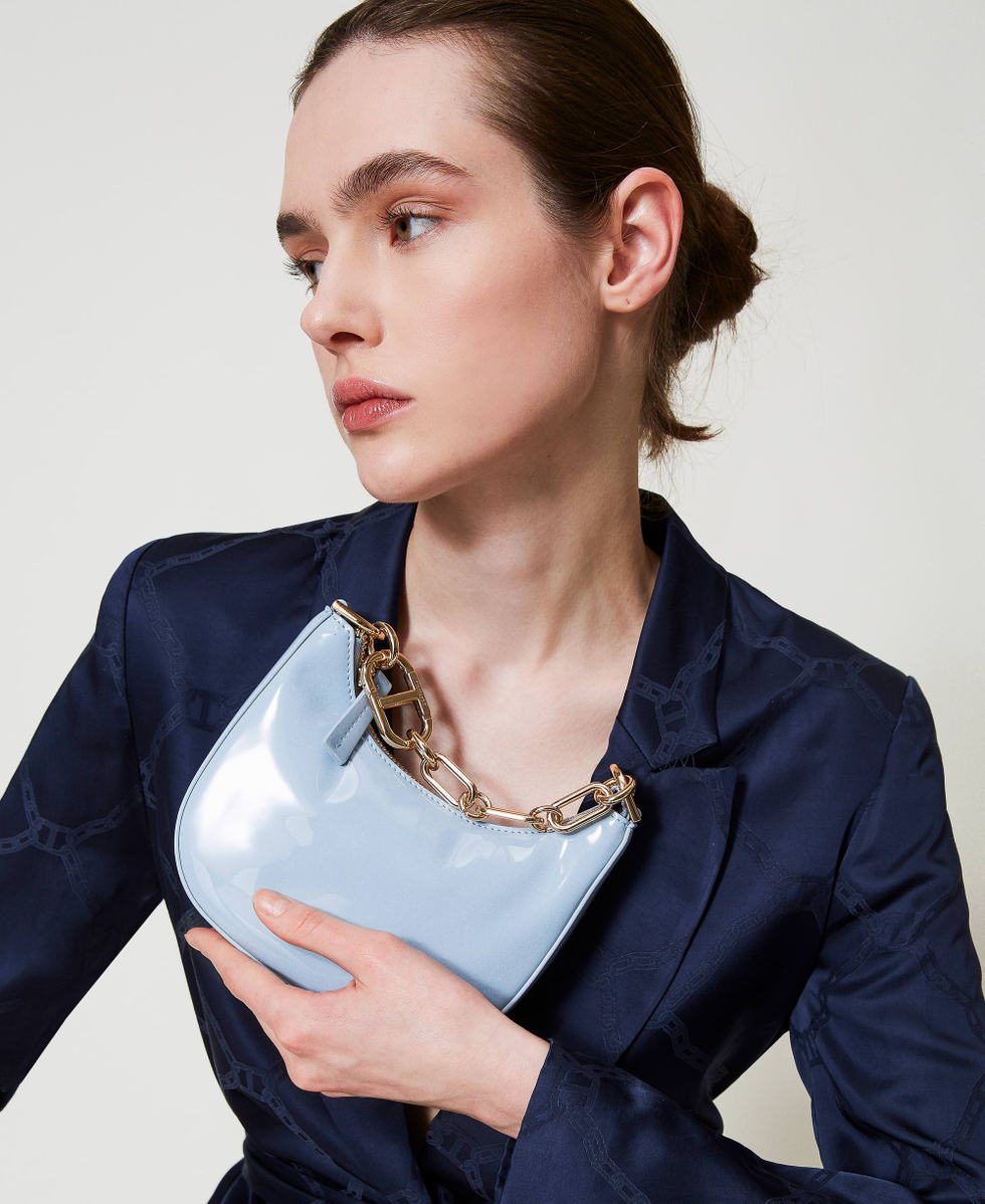 Sac &laquo;&nbsp;Mini Croissant&nbsp;&raquo; effet vernis Gris &laquo;&nbsp;Bleu Layette&nbsp;&raquo; Femme 251TB7341_00485_T0