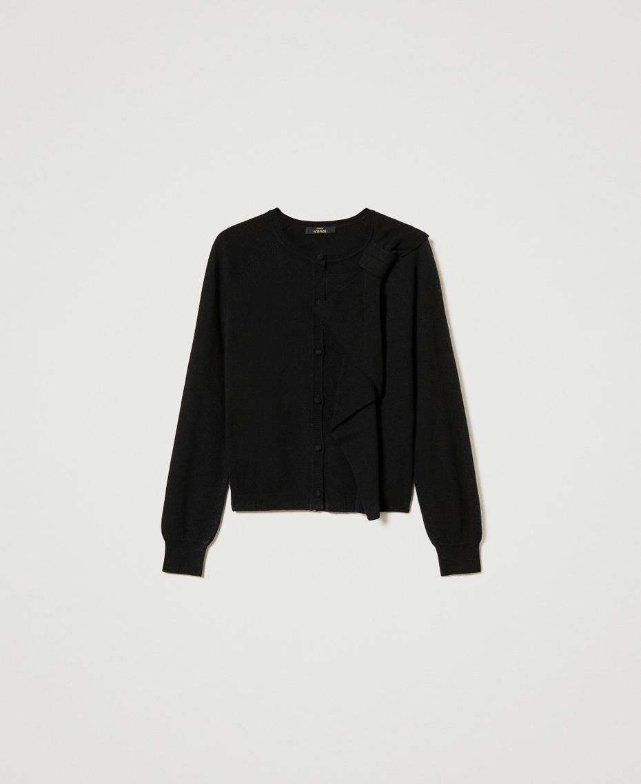 Wool blend cardigan with maxi bow Black Woman 242AT3161_00006_S0