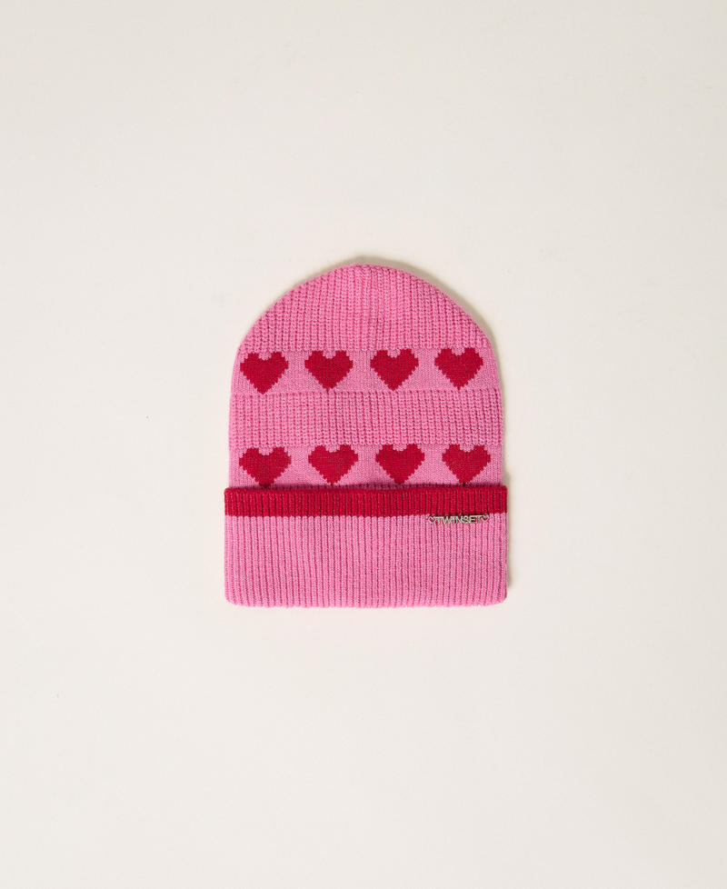 Bonnet fille en maille jacquard avec c&oelig;urs