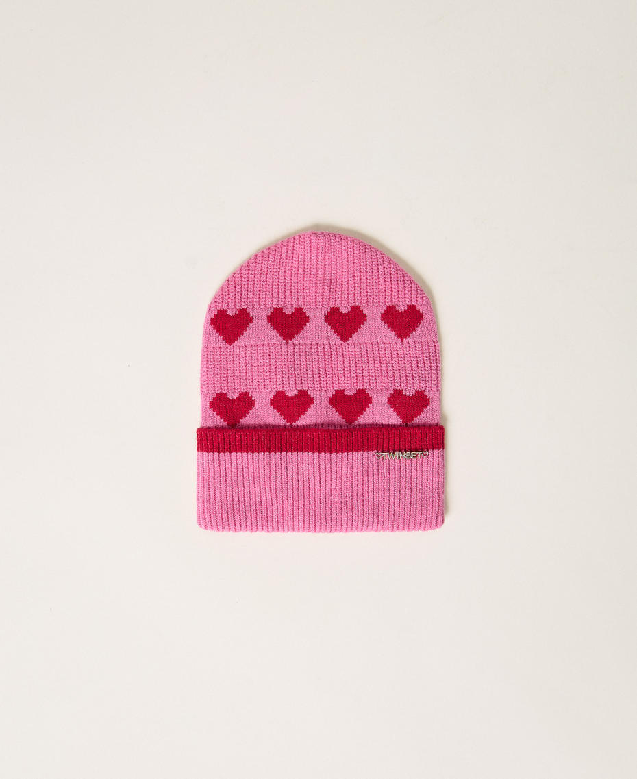 Bonnet fille en maille jacquard avec c&oelig;urs