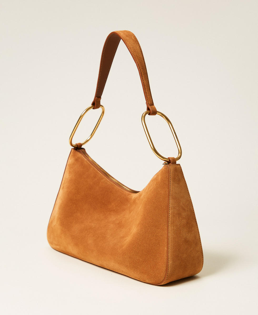 'Liliane' medium suede bag with rings "Bubinga Wood" Brown Woman 261TB7086_11061_03