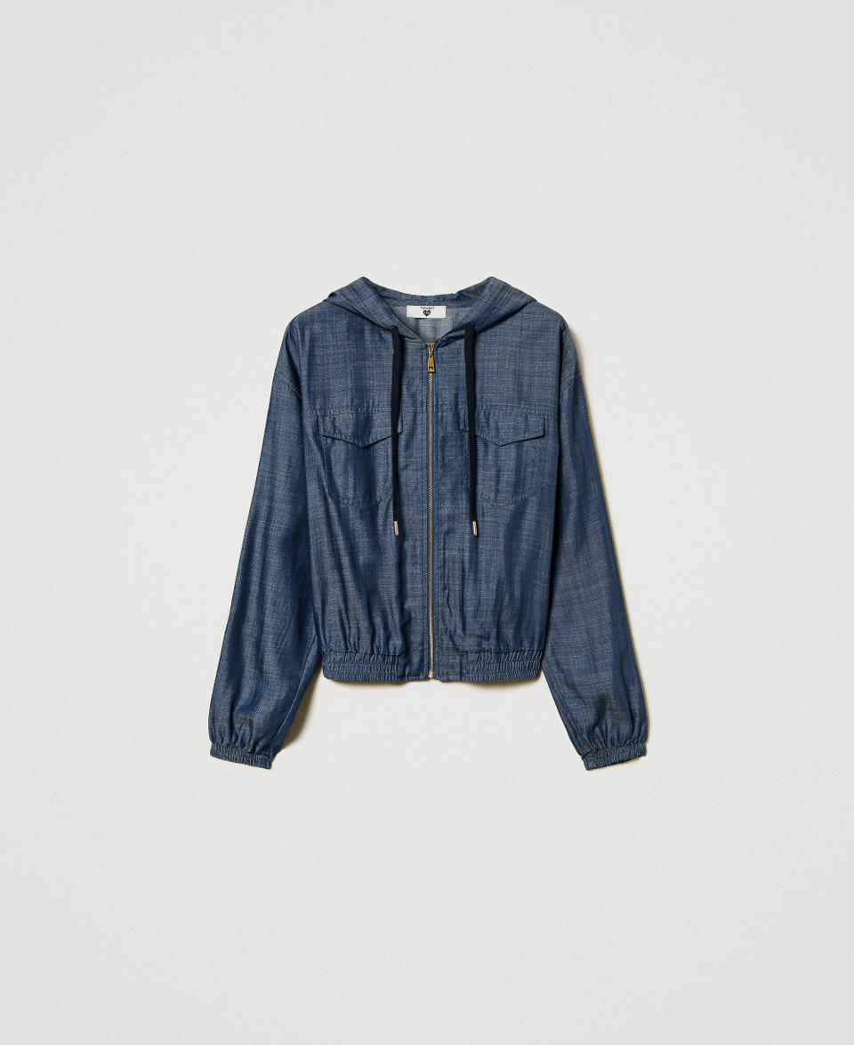 Chambray hoodie with zip Blue Denim Woman 251LL2DAA_12351_0S