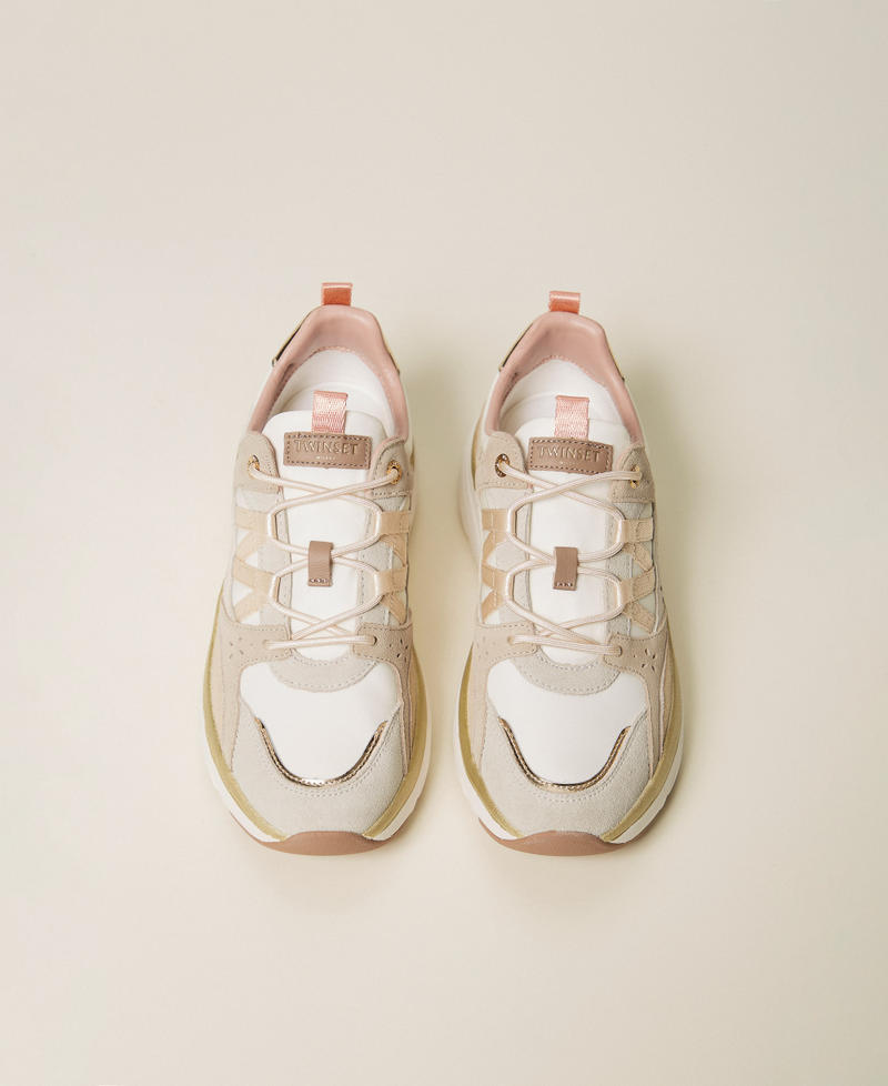 Sneakers running in pelle e rete Bicolor Ottico / Beige "Parchment" / Silver Donna 261TCP022_13250_04