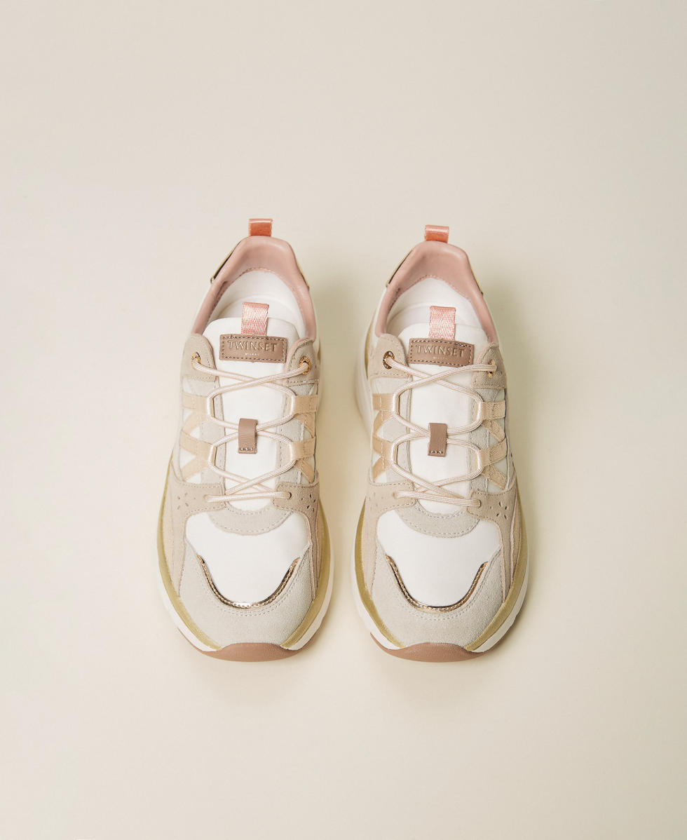 Sneakers running in pelle e rete Bicolor Ottico / Beige "Parchment" / Silver Donna 261TCP022_13250_04