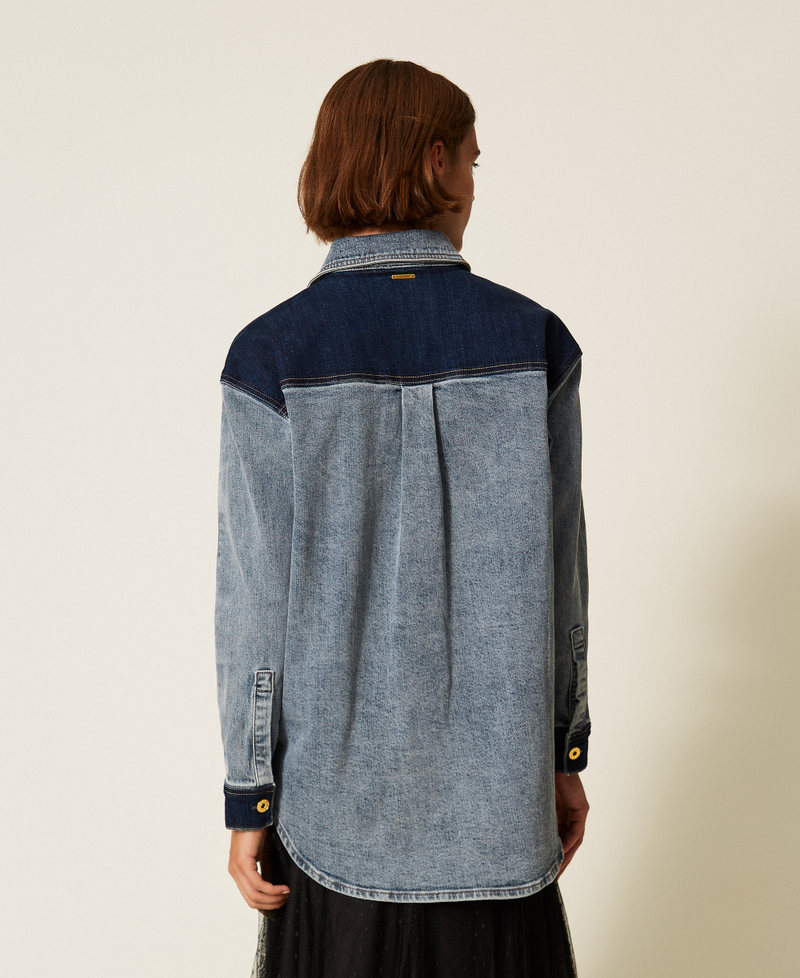 Two-tone denim shirt Two tone Light/Dark Denim Woman 252LI2HAA_12680_03