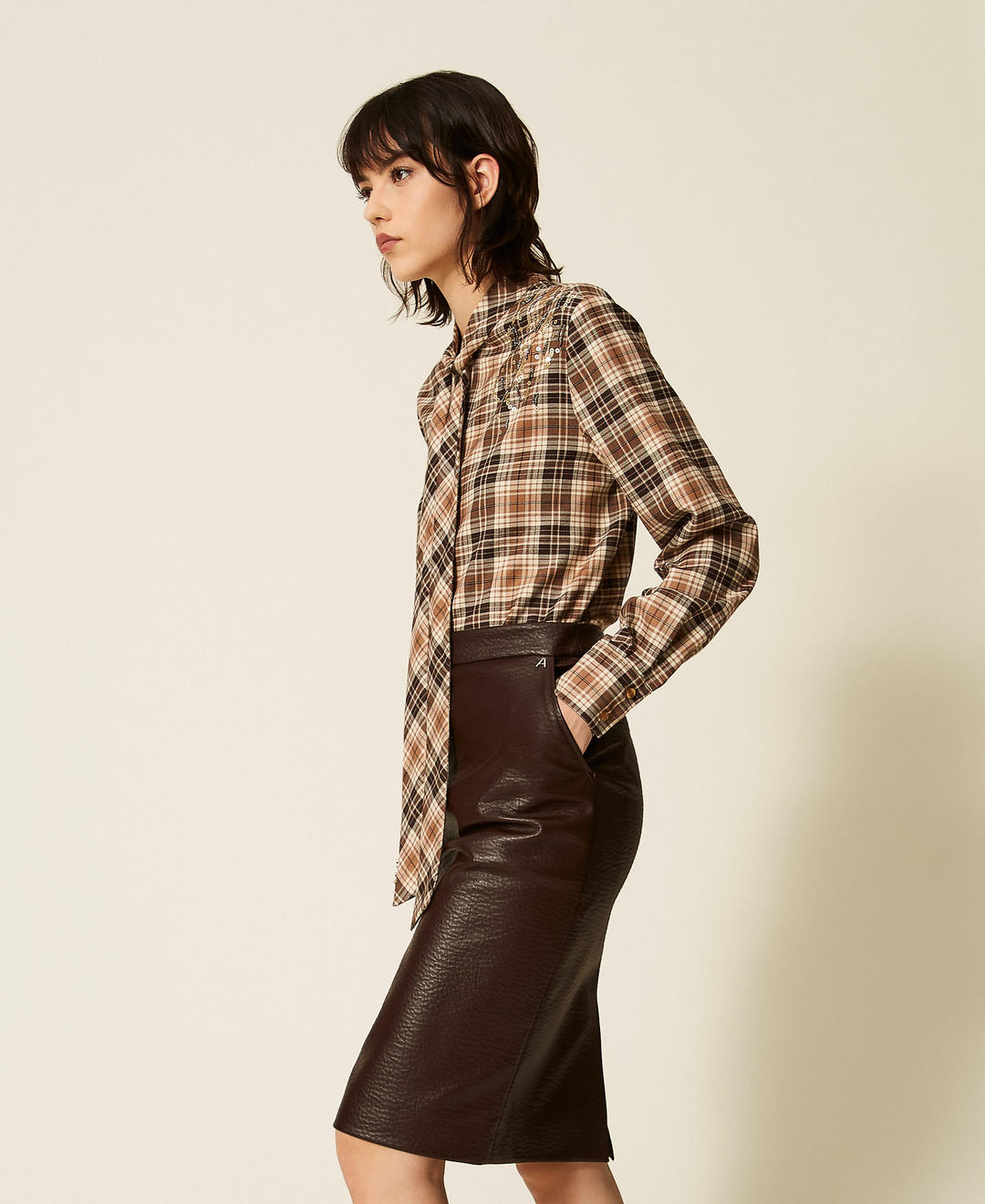 Chemise en flanelle tartan avec broderie