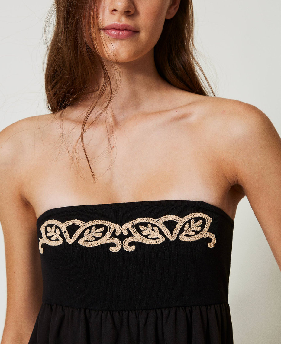 Robe longue en maille avec broderie Noir Femme 251LB3HAA_00006_04