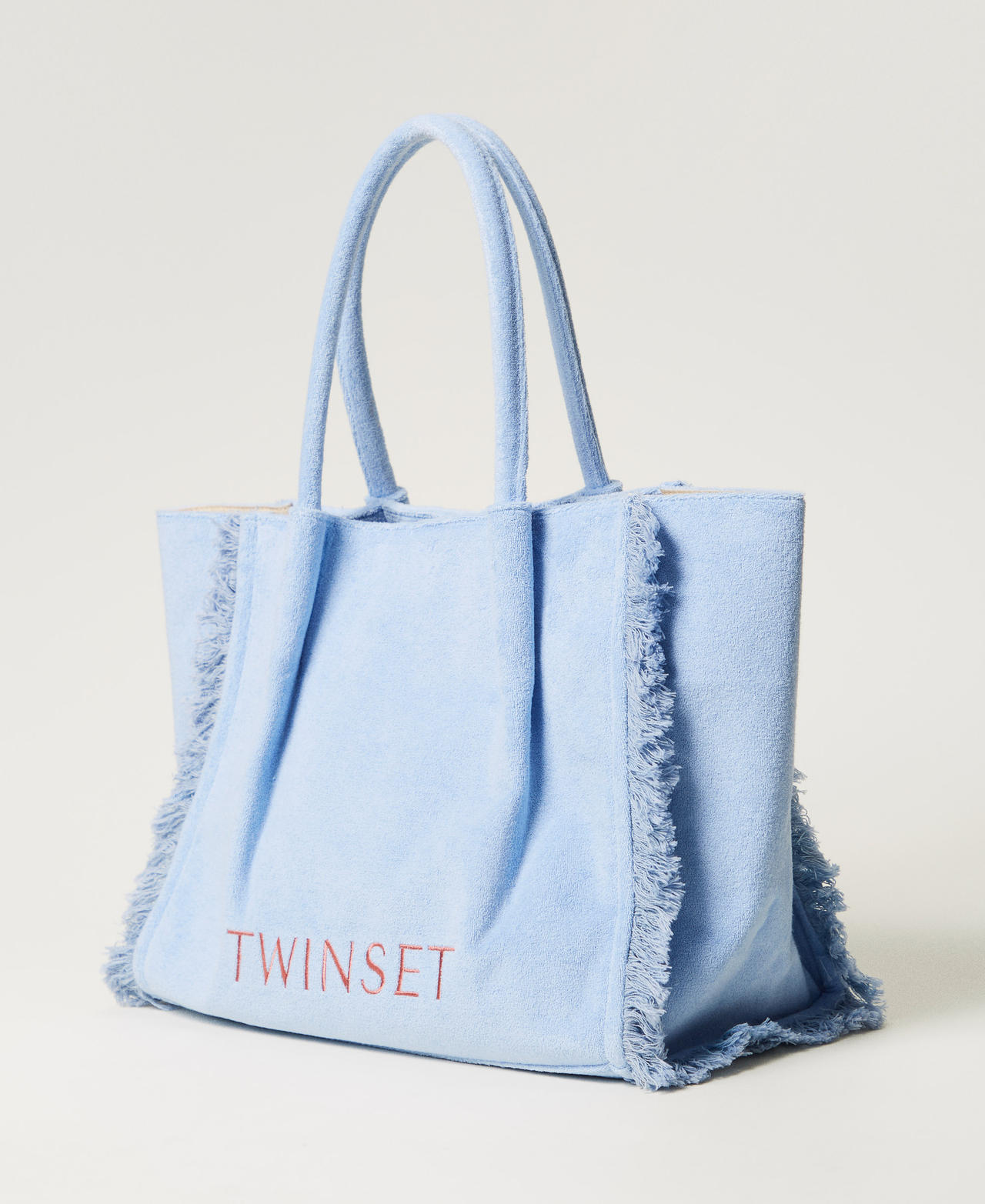 Terry cloth shopper with fringes Light Blue Topaz Woman 251LM8AKK_12106_02