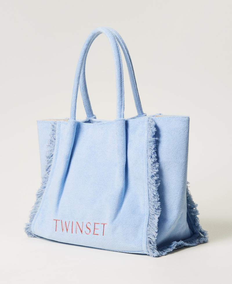 Terry cloth shopper with fringes Light Blue Topaz Woman 251LM8AKK_12106_02