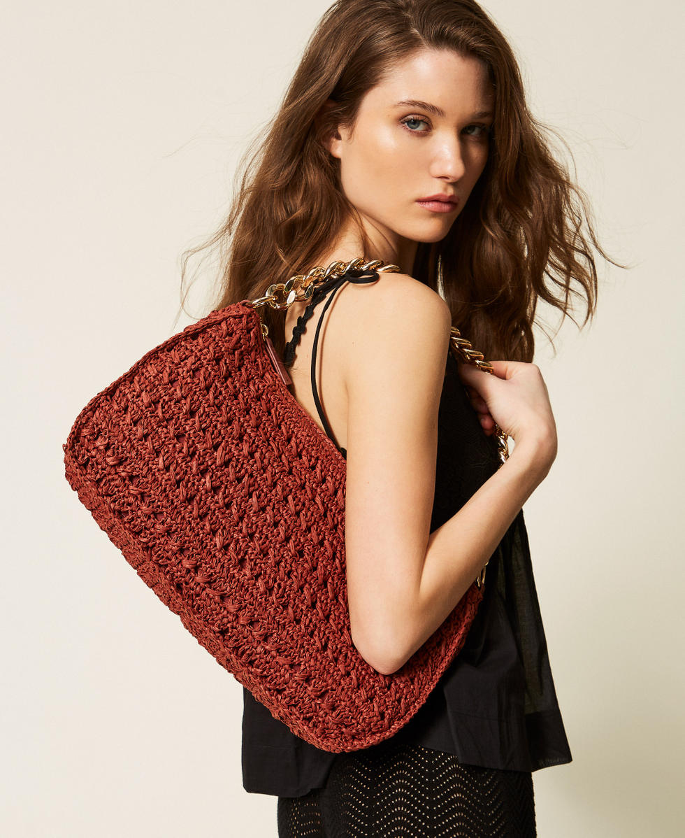 Large crocheted raffia Liliane bag