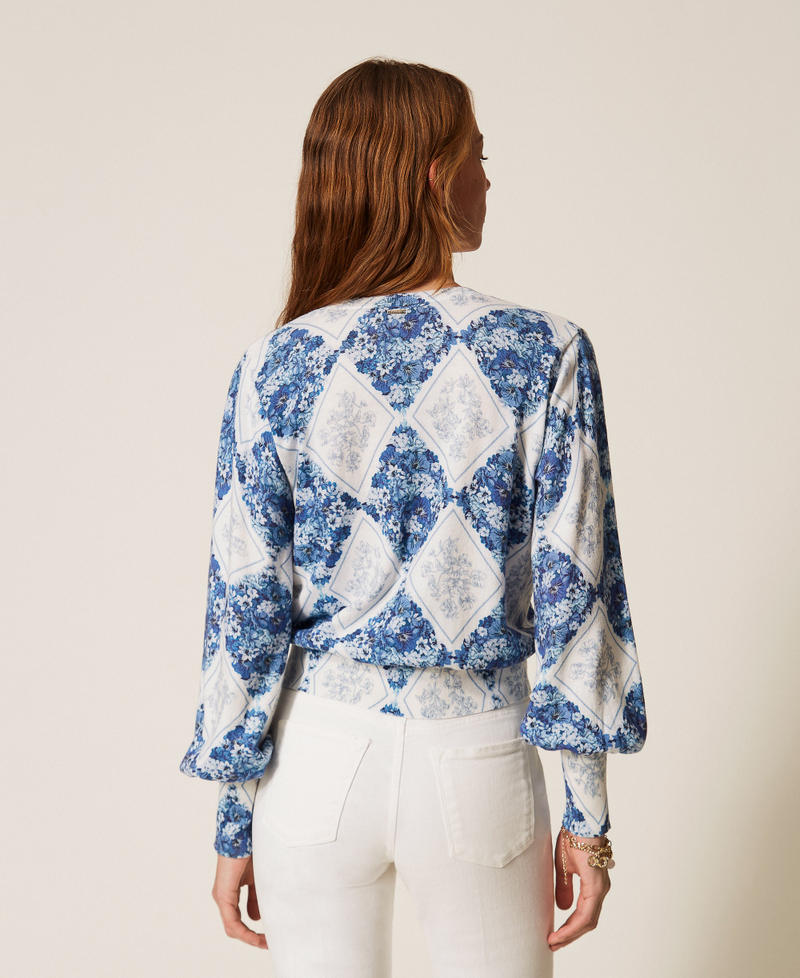 Pull avec imprim&eacute; floral en losanges Imprim&eacute; Losanges Floraux Bleu/Bleu &laquo;&nbsp;Topaze&nbsp;&raquo; Femme 261TP3530_13405_03