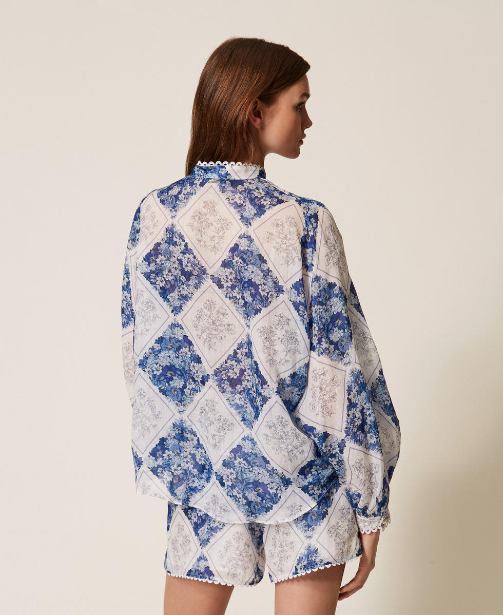 Camisa de ramio con estampado floral Estampado Rombos Florales Azul / Azul Claro &laquo;Topacio&raquo; Mujer 261TP213E_13405_03