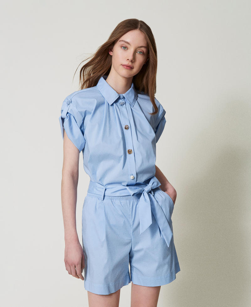 Poplin Bermuda shorts with belt Light Blue Topaz Woman 251LM2KHH_12106_01