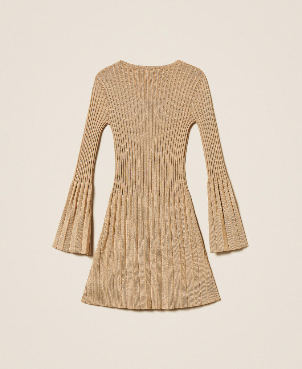 Kurzes Strickkleid mit Plissee und Lurex Gold Pleats M&auml;dchen 252GJ3110_12736_S1