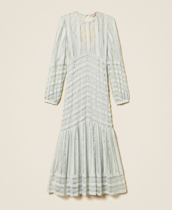 Langes Kleid aus Spitze im Streifen-Dessin