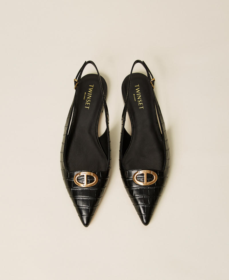 Sling back ballet flats with crocodile print Black Woman 252TCP042_00006_04
