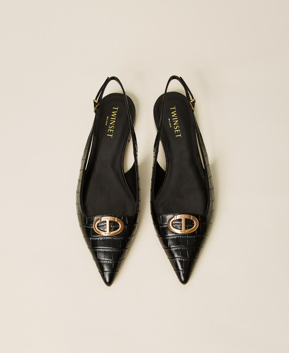 Sling back ballet flats with crocodile print Black Woman 252TCP042_00006_04