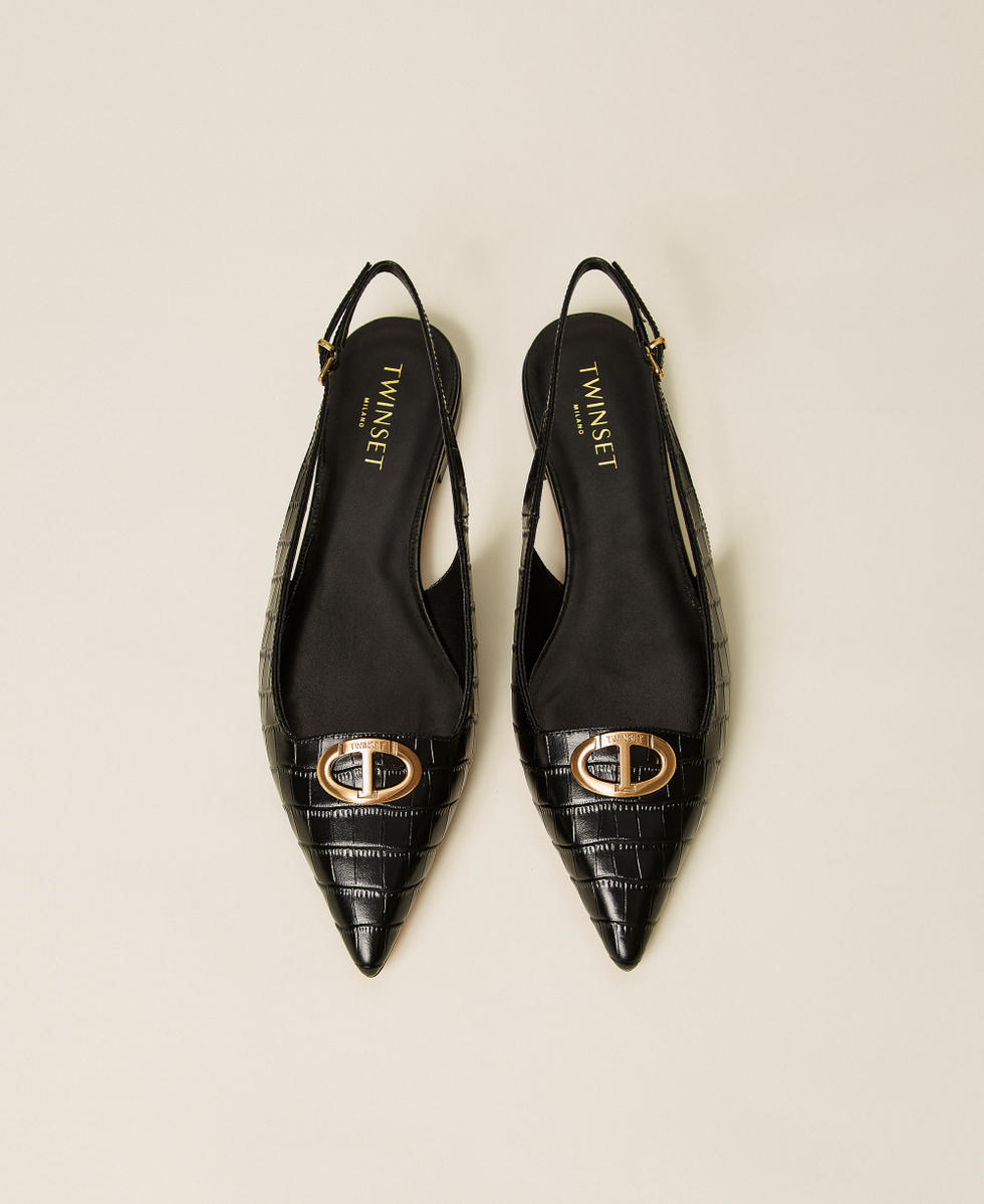 Sling back ballet flats with crocodile print