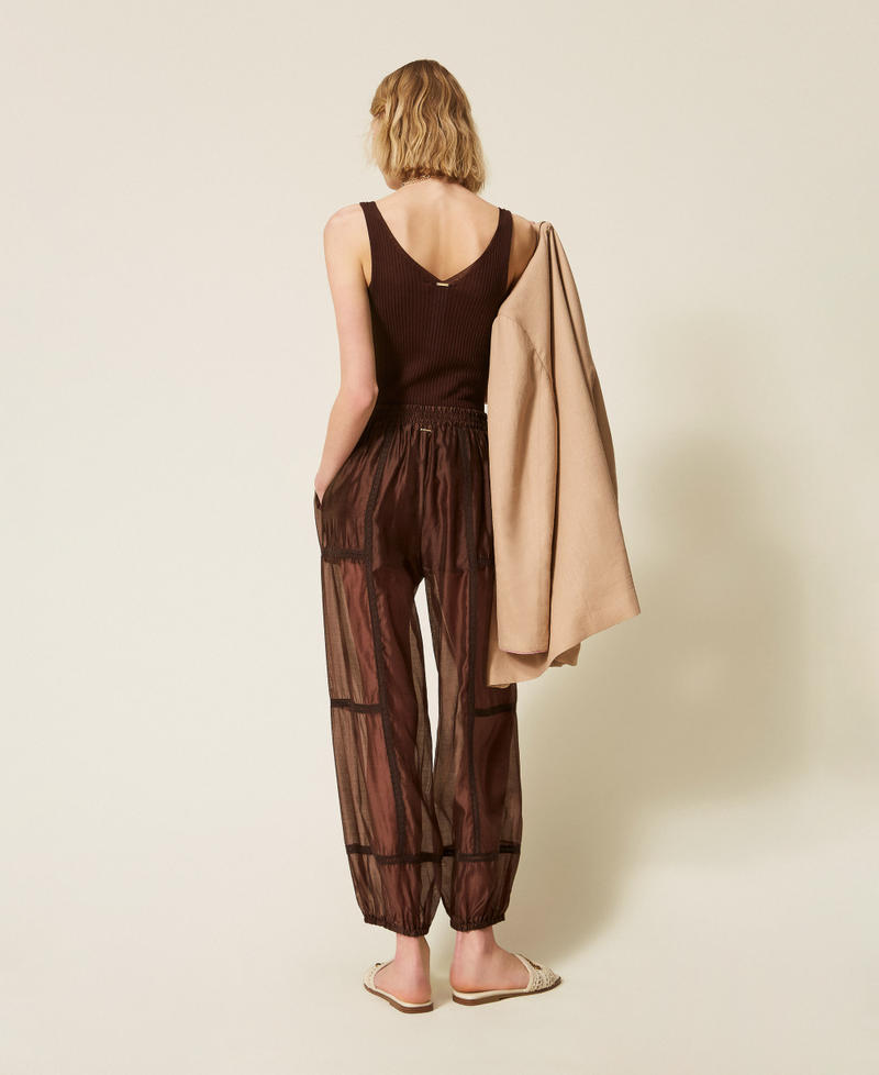 Voile joggers with lace Coffee Liqueur Woman 261TF2041_12110_03