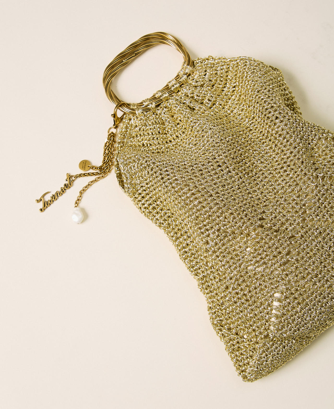 Lurex crochet handbag Yellow Gold Woman 262TB7330_10366_02