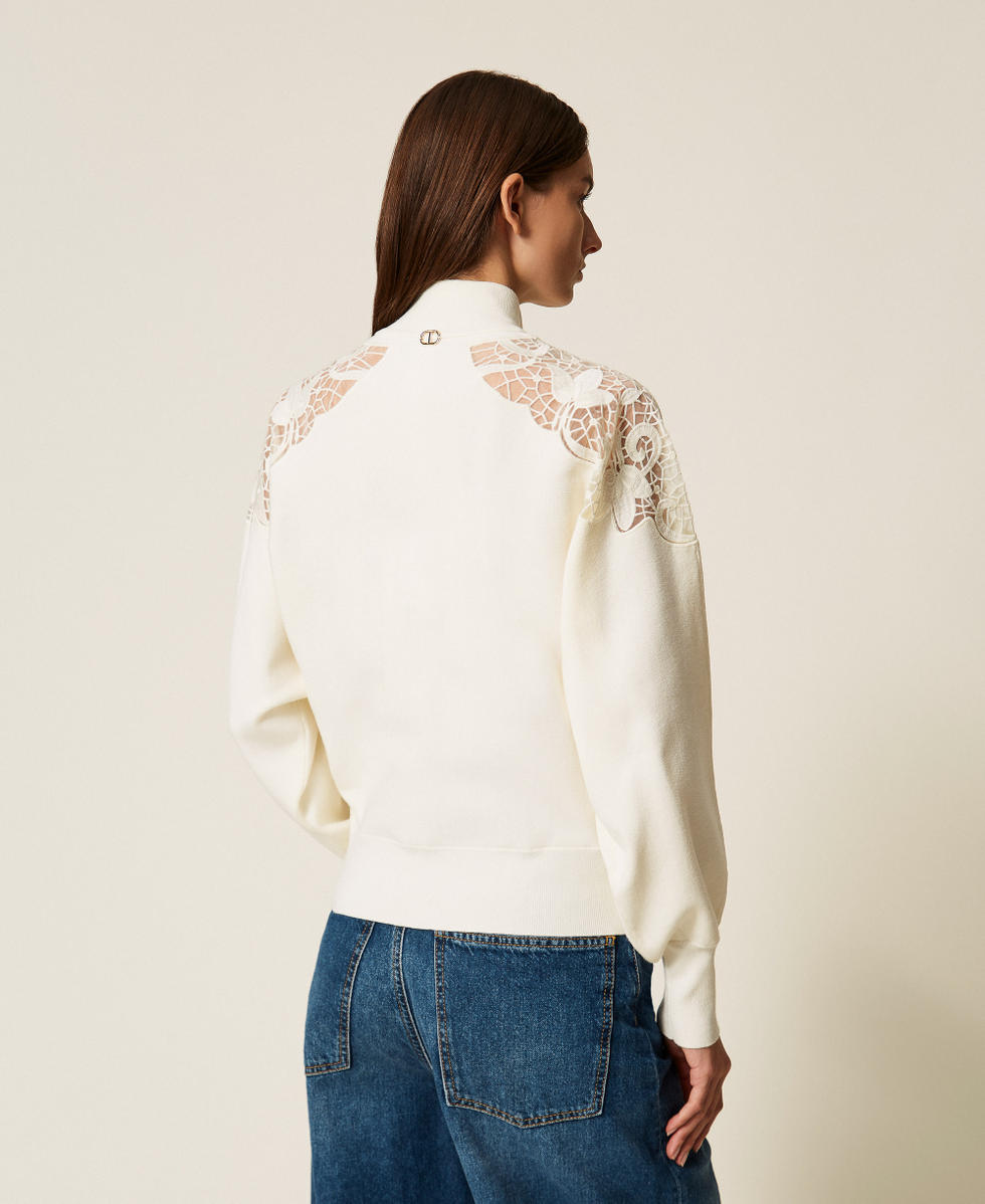Knit jacket with embroidered organza White Snow Woman 252TP3405_00282_03