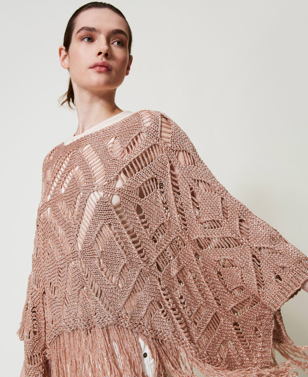Poncho en maille ajour&eacute;e avec lurex Rose Parisienne Femme 251TA4350_00714_04