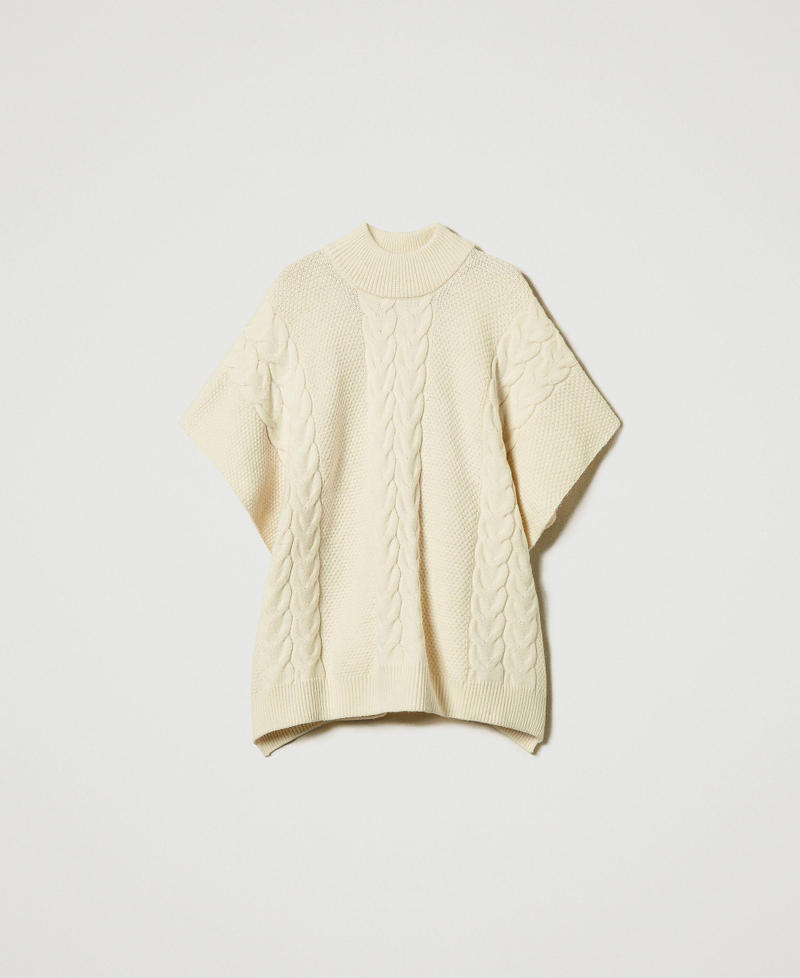Cable knit poncho Antique White Woman 242LL5AGG_00245_S0