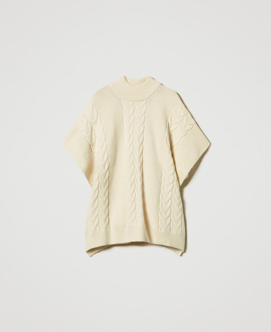 Cable knit poncho Antique White Woman 242LL5AGG_00245_S0