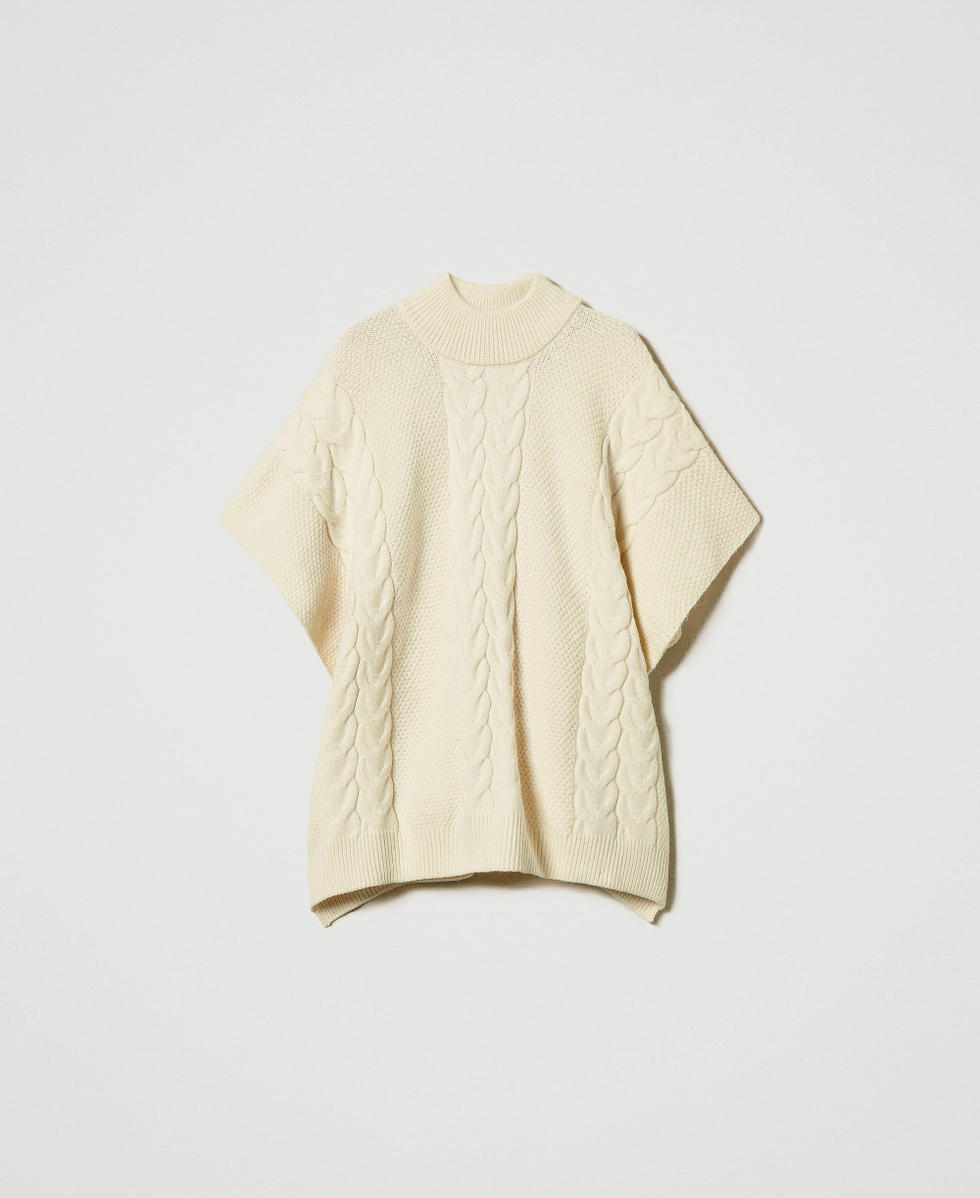 Cable knit poncho Antique White Woman 242LL5AGG_00245_S0