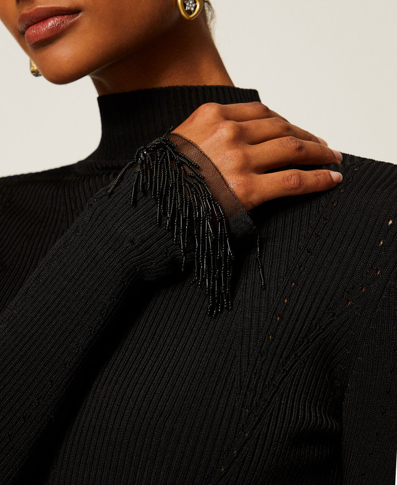 Turtleneck jumper with embroidery Black Woman 262TT3080_00006_04