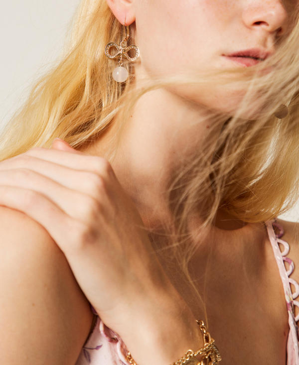 Earrings with rhinestones and logo