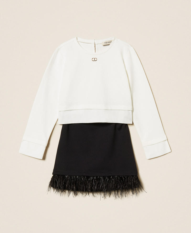 Blouse et jupe avec plumes Bicolore Blanc Cassé / Noir Fille 252GJ2112_02722_S0