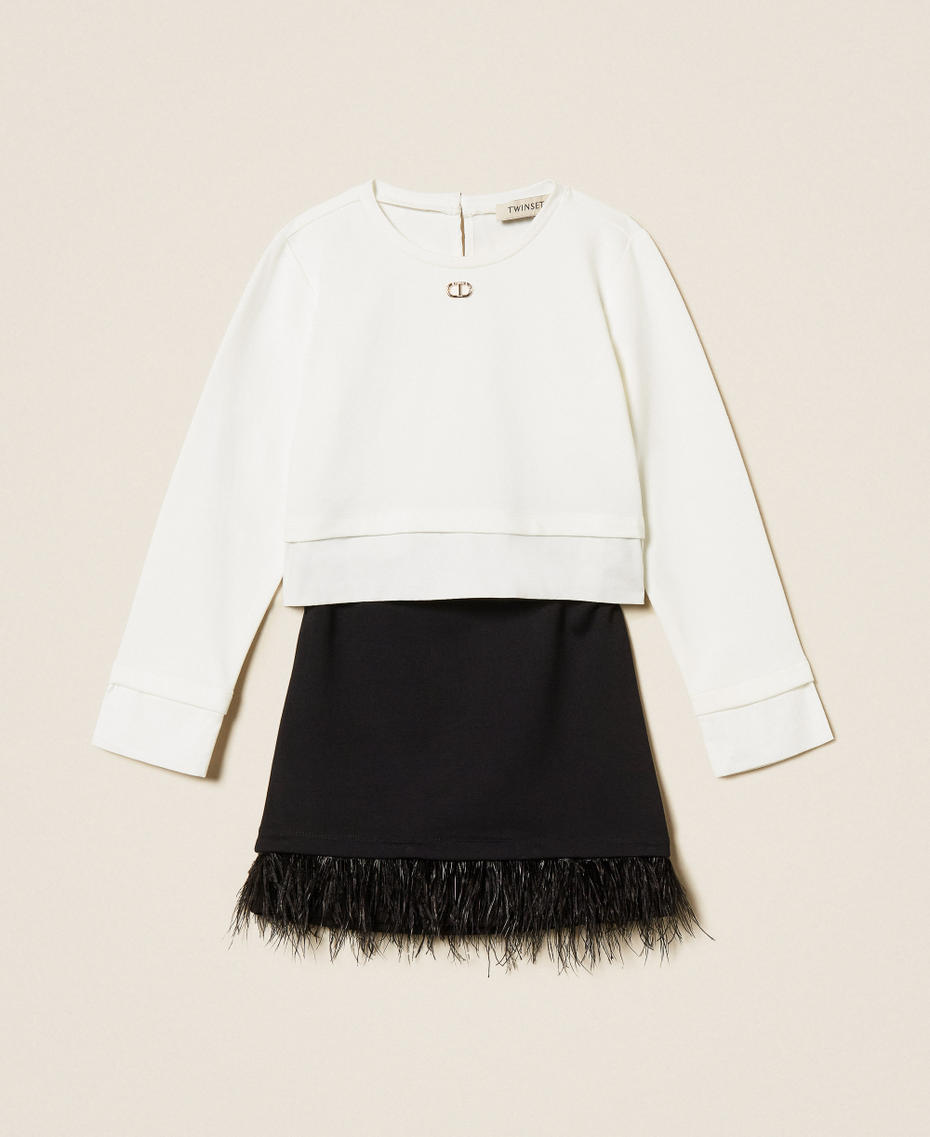 Blouse et jupe avec plumes Bicolore Blanc Cassé / Noir Fille 252GJ2112_02722_S0