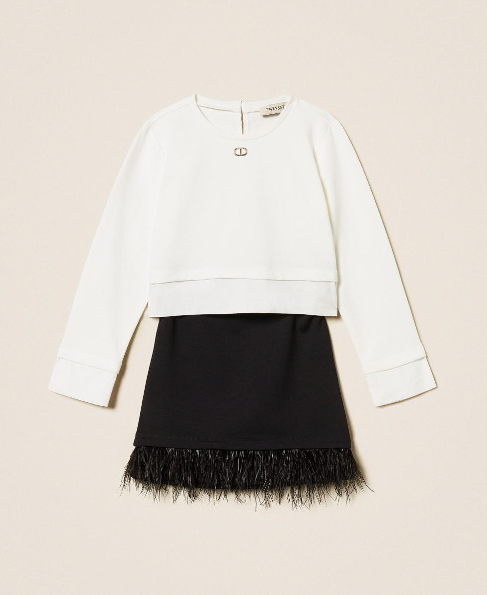 Blouse et jupe avec plumes Bicolore Blanc Cass&eacute; / Noir Fille 252GJ2112_02722_S0