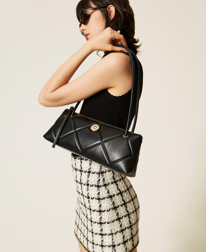 Quilted bowler bag with logo Black Woman 262TB7082_00006_A0