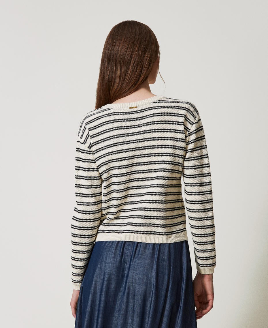 Giacca in maglia a righe Nero / Beige Donna 251LL3QBB_01571_03