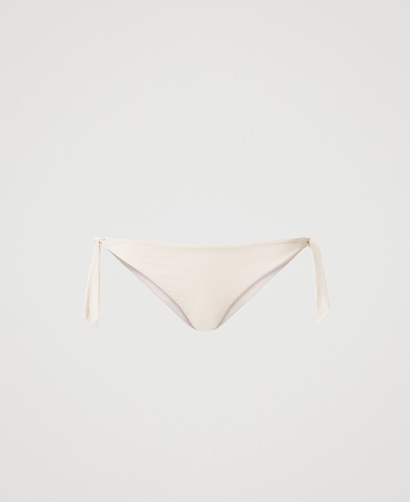 Brazilian bikini bottom with bows Almond Beige/Dark Almond Beige Embroidery Woman 251LMMF77_12376_S0