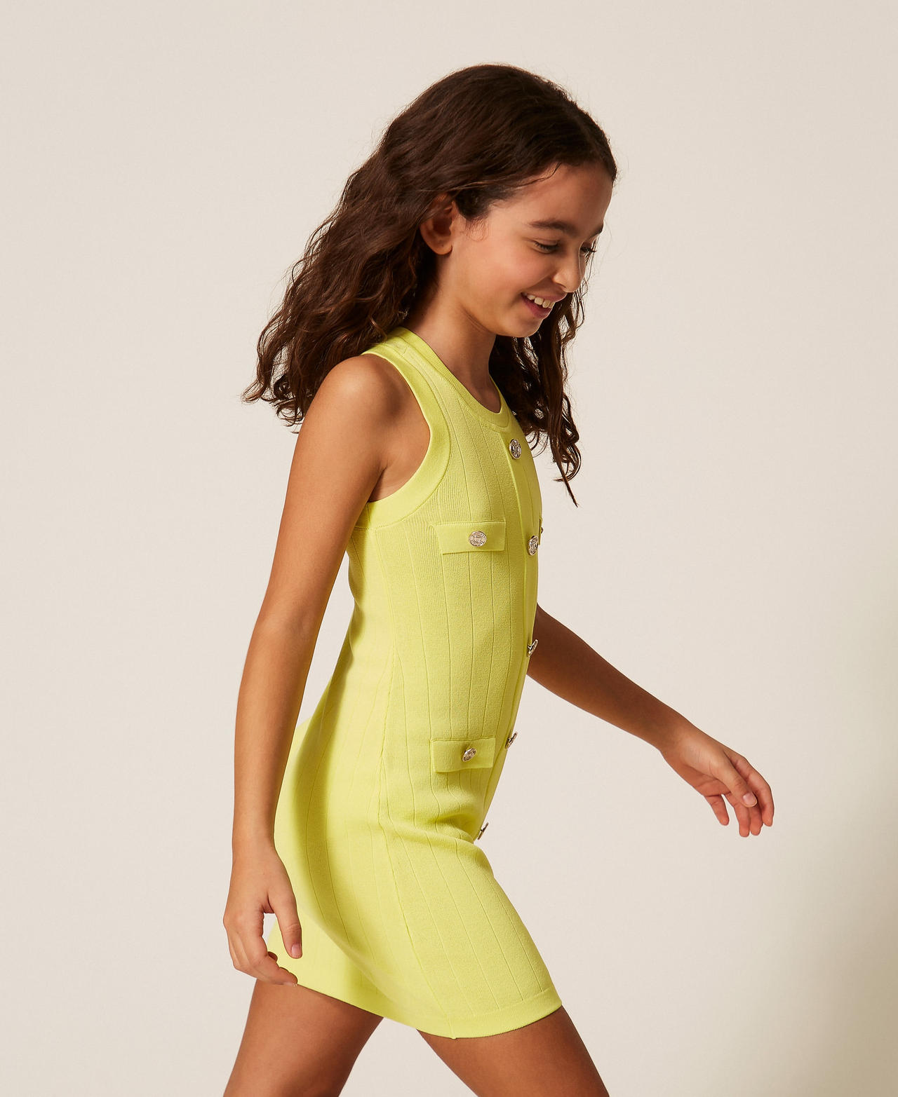 Short knit dress with buttons Limelight Yellow Girl 261GJ3063_06210_02